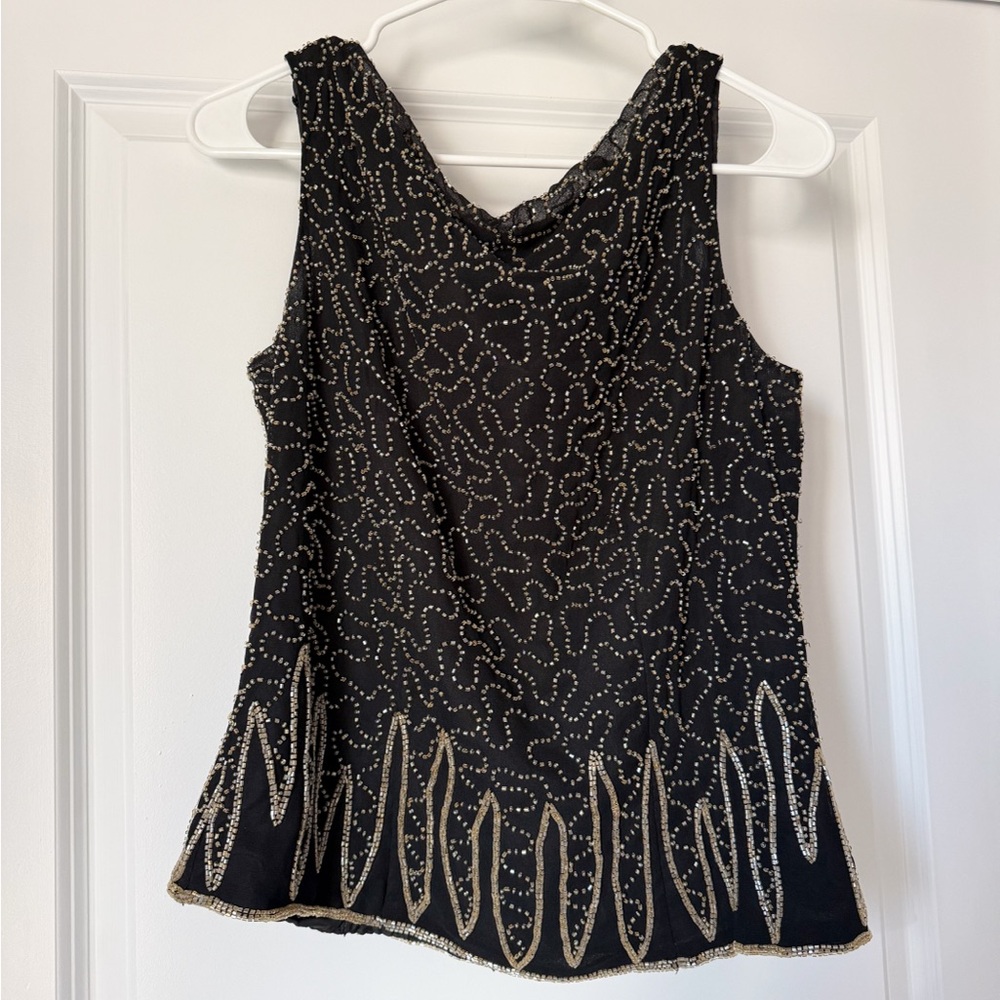 Vintage Beaded Tank Top Black Gold Evening Top JMD New York Size M